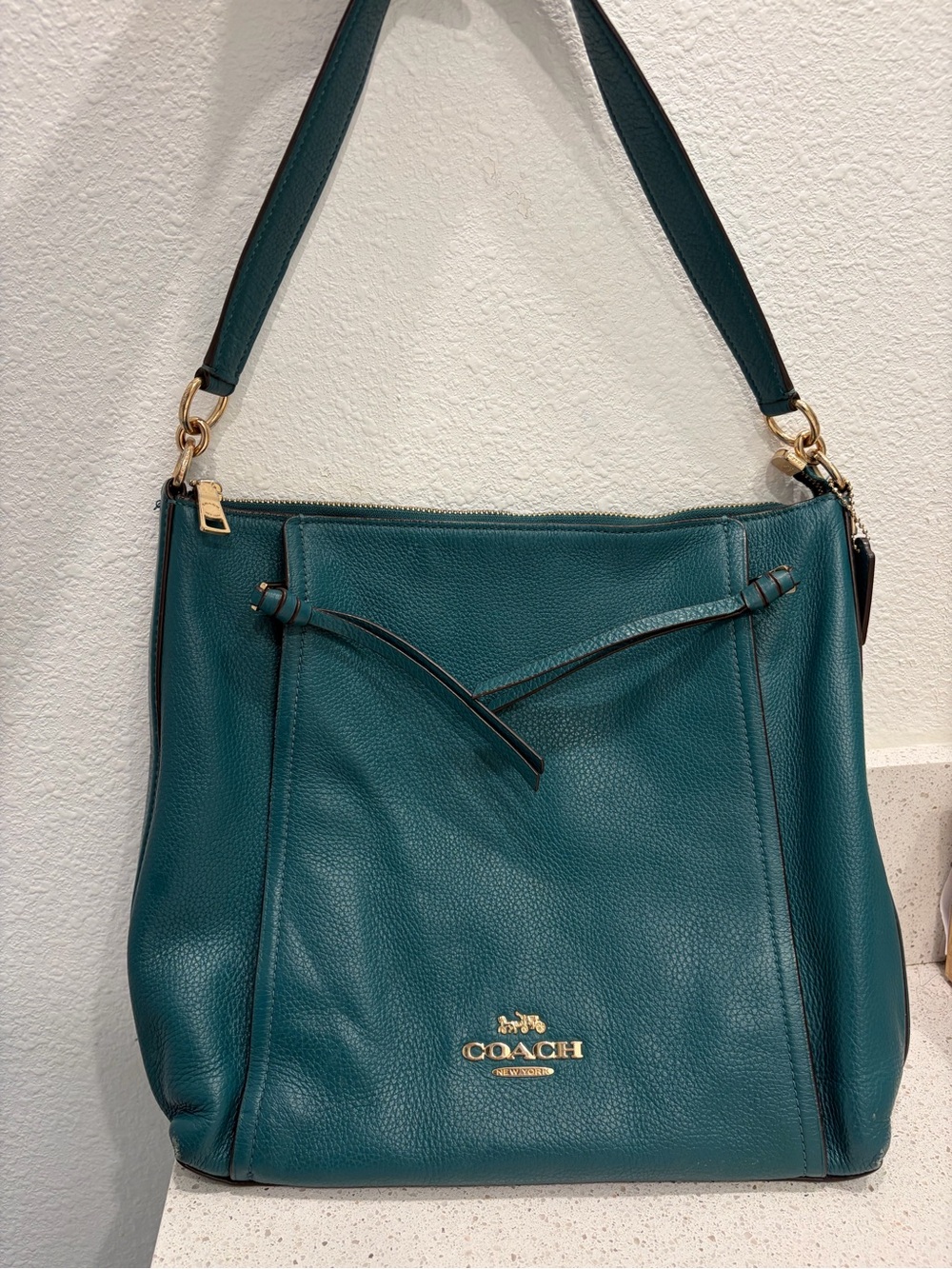 Coach Leather Shoulder Bag Marlon Hobo F79994 Pebbled Crossbody Zip Pockets TEAL